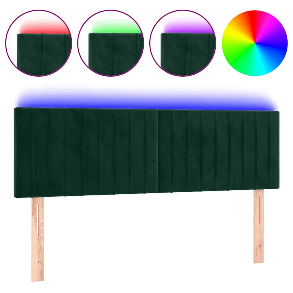 LED uzglavlje tamnozeleno 144x5x78/88 cm baršunasto