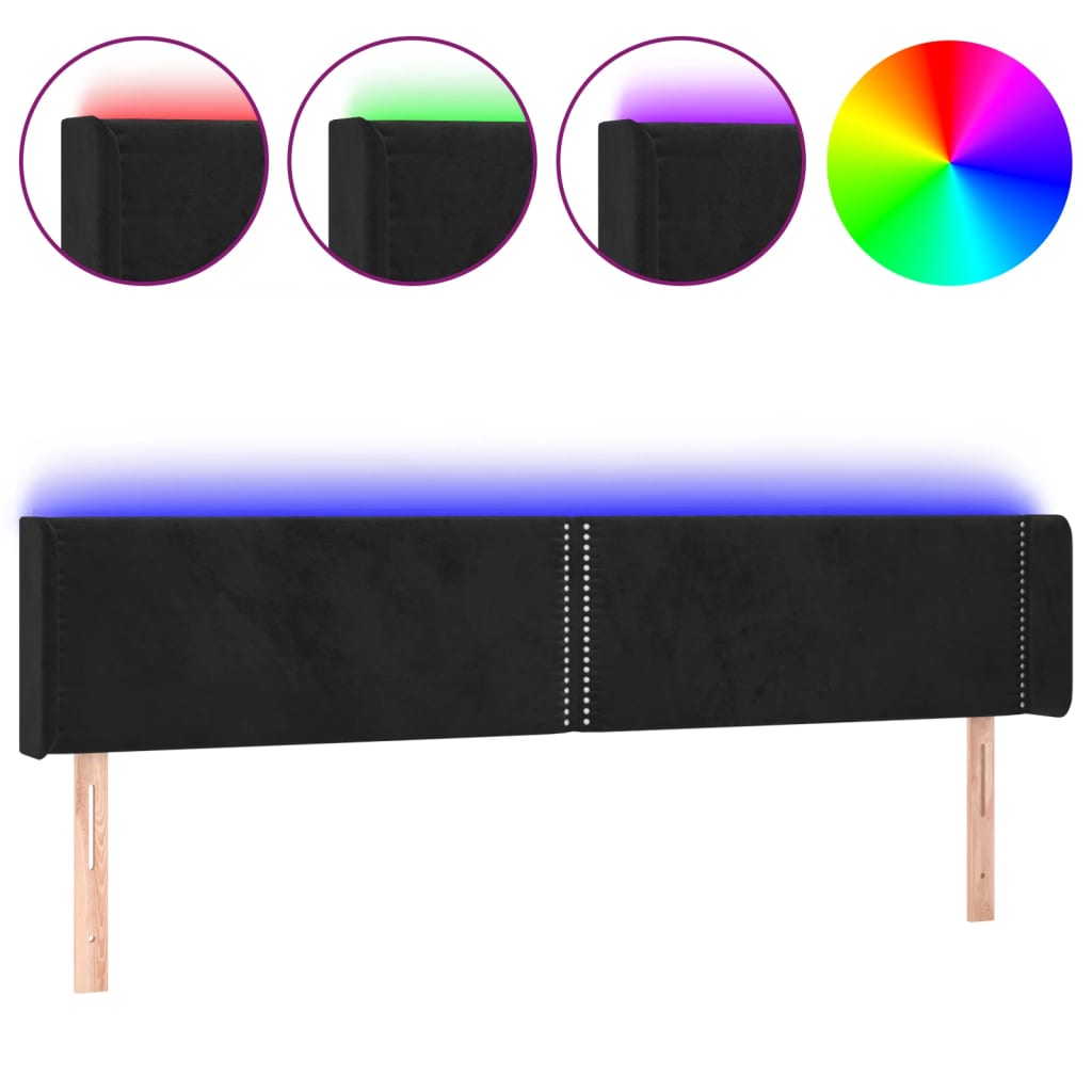 LED uzglavlje crno 163x16x78/88 cm baršunasto