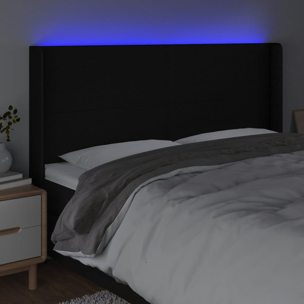 LED uzglavlje crno 163 x 16 x 118/128 cm od tkanine