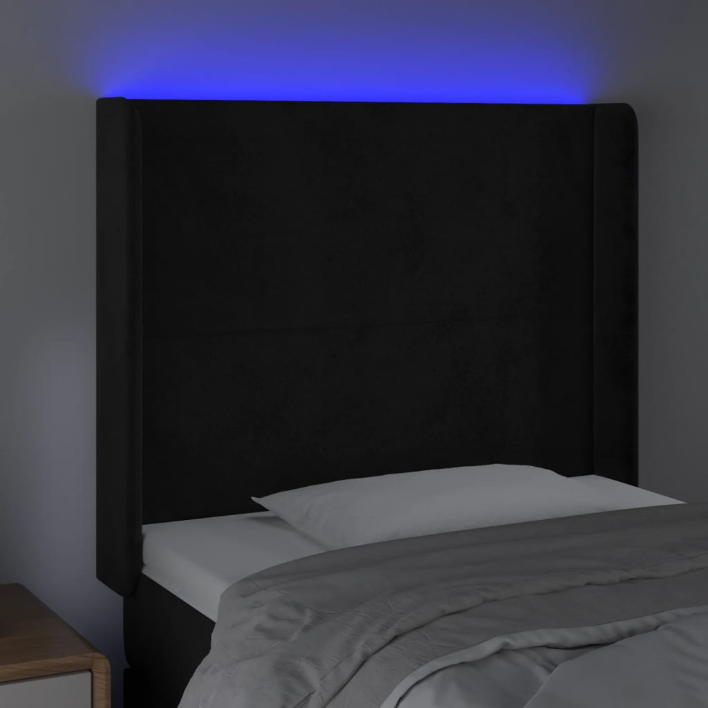 LED uzglavlje crno 103x16x118/128 cm baršunasto