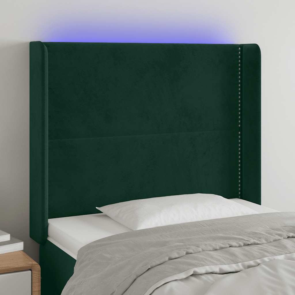 LED uzglavlje tamnozeleno 93x16x118/128 cm baršunasto