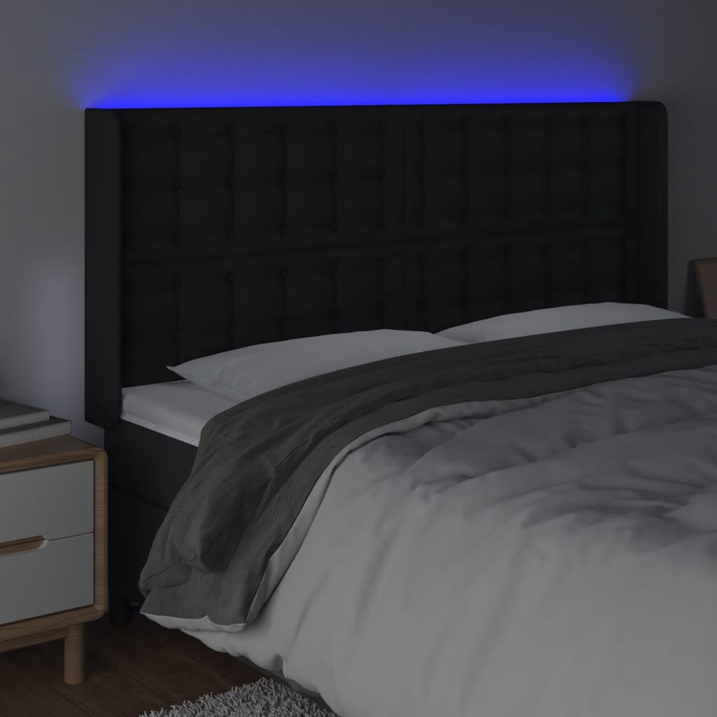 LED uzglavlje crno 163 x 16 x 118/128 cm od umjetna koža