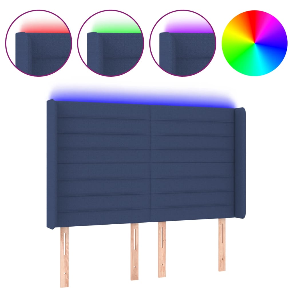 LED uzglavlje plavo 147 x 16 x 118/128 cm od tkanine