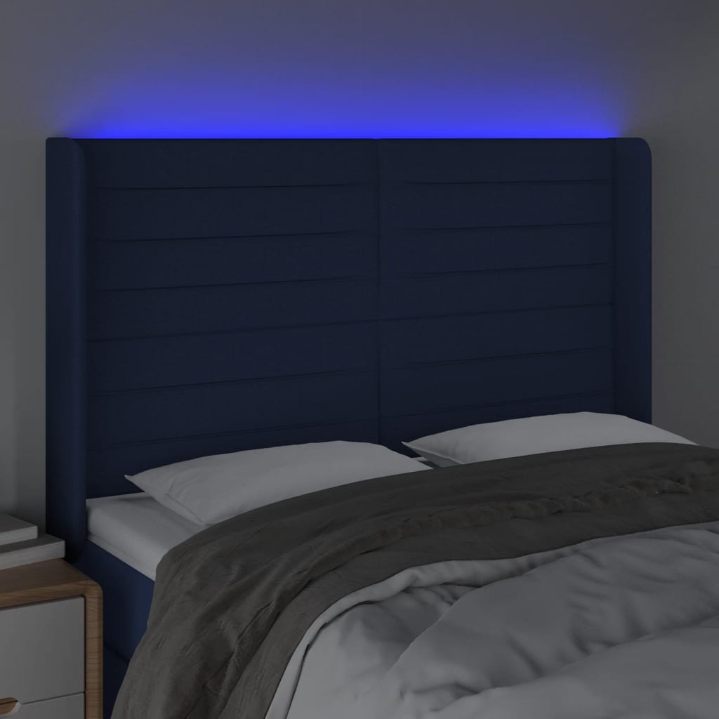 LED uzglavlje plavo 147 x 16 x 118/128 cm od tkanine