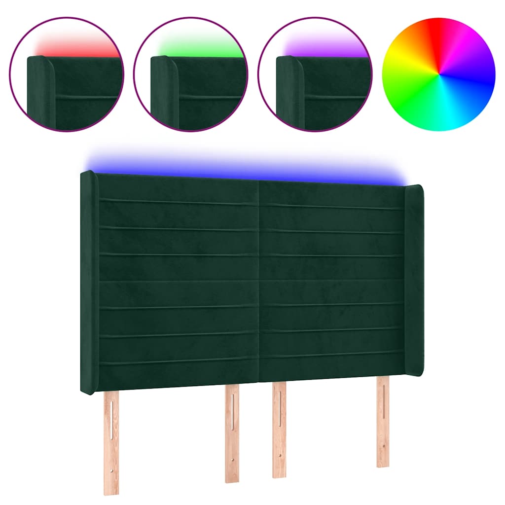 LED uzglavlje tamnozeleno 147x16x118/128 cm baršunasto