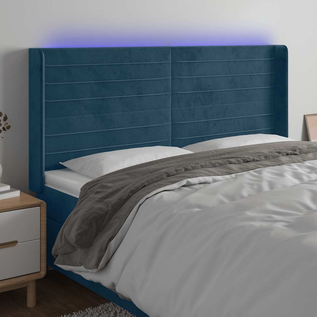 LED uzglavlje tamnoplavo 203 x 16 x 118/128 cm od tkanine