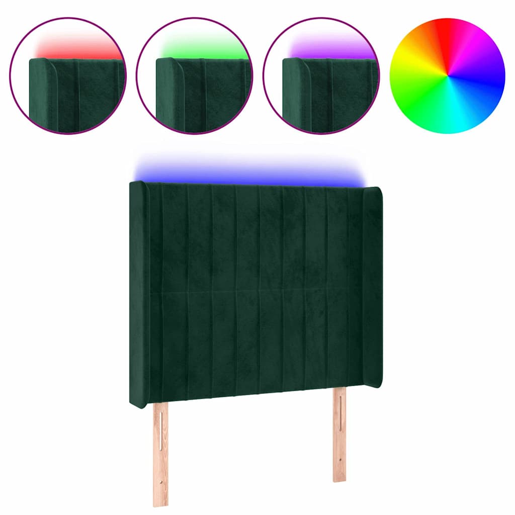 LED uzglavlje tamnozeleno 93x16x118/128 cm baršunasto