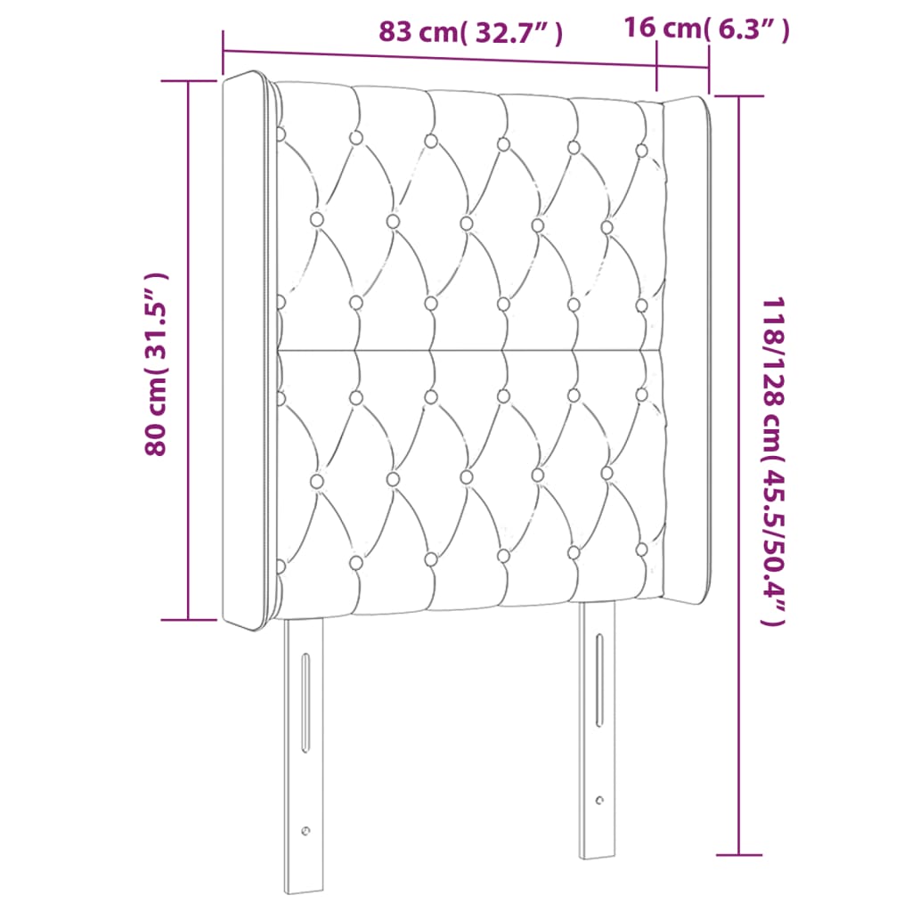LED uzglavlje crno 83 x 16 x 118/128 cm od tkanine