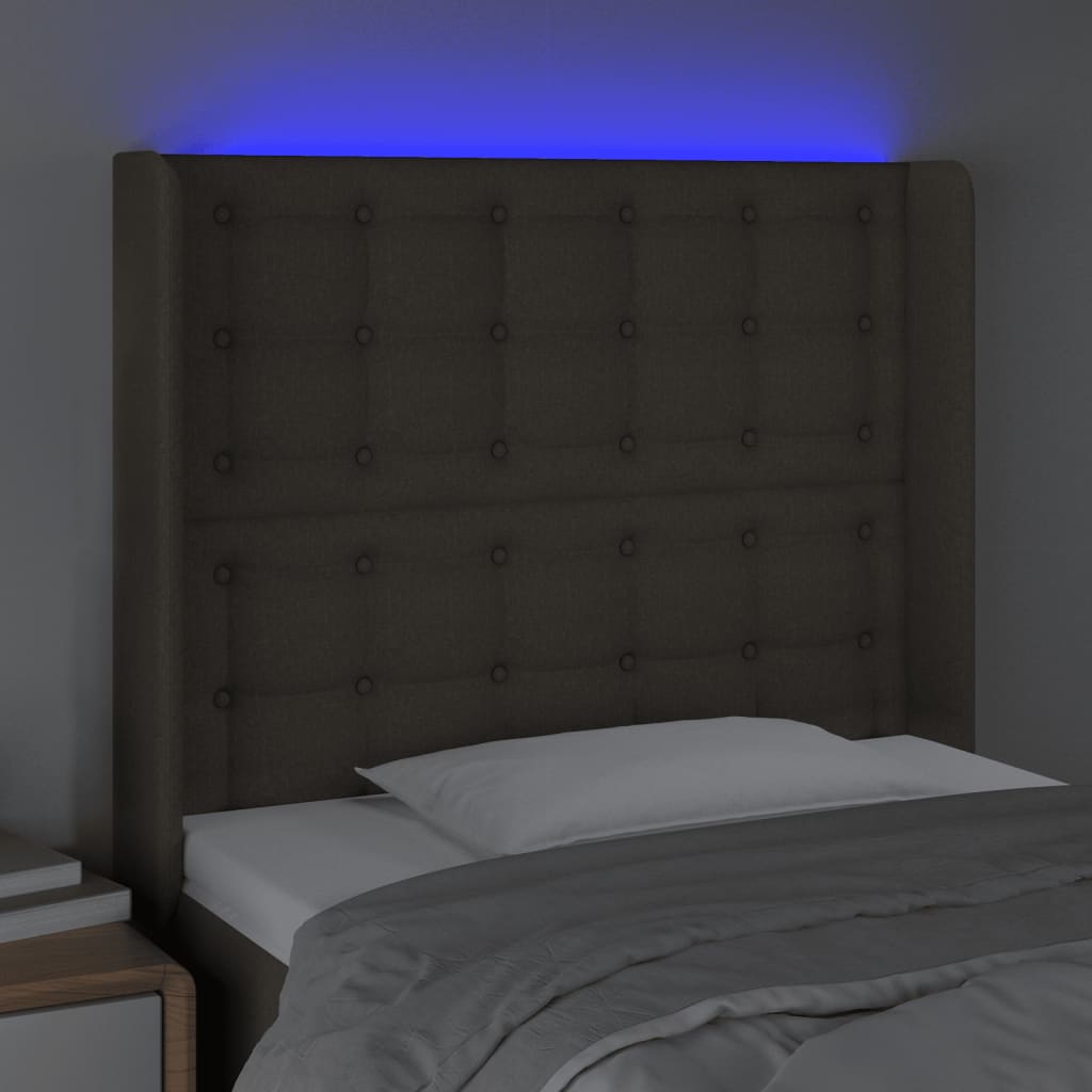 LED uzglavlje smeđesivo 103 x 16 x 118/128 cm od tkanine