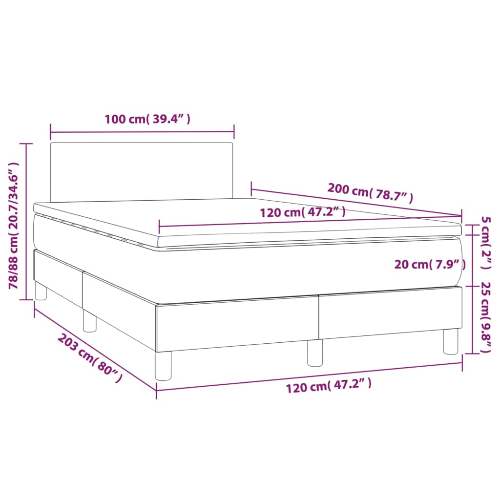 Krevet box spring madrac LED cappuccino 120x200cm umjetna koža