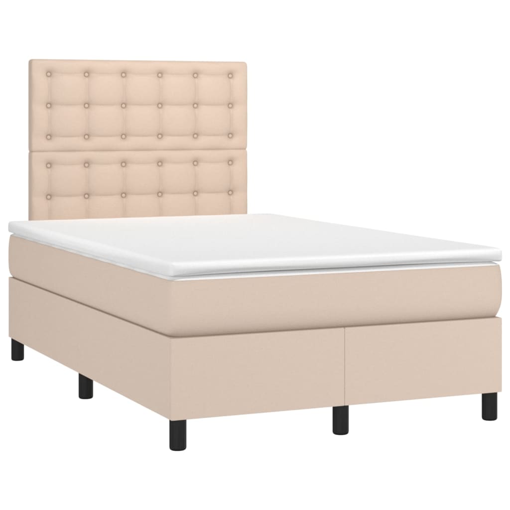 Krevet box spring madrac LED cappuccino 120x200cm umjetna koža