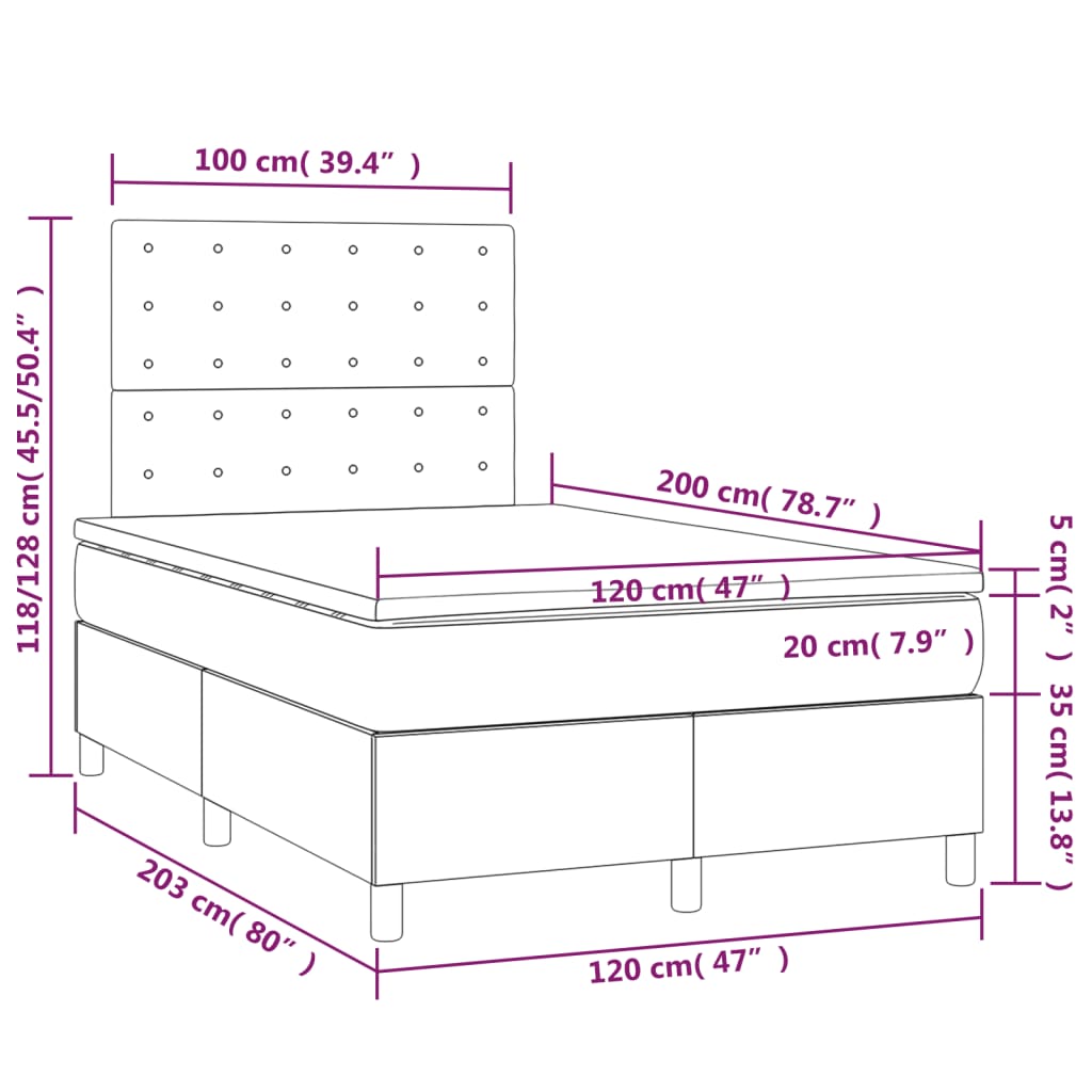 Krevet box spring madrac LED cappuccino 120x200cm umjetna koža