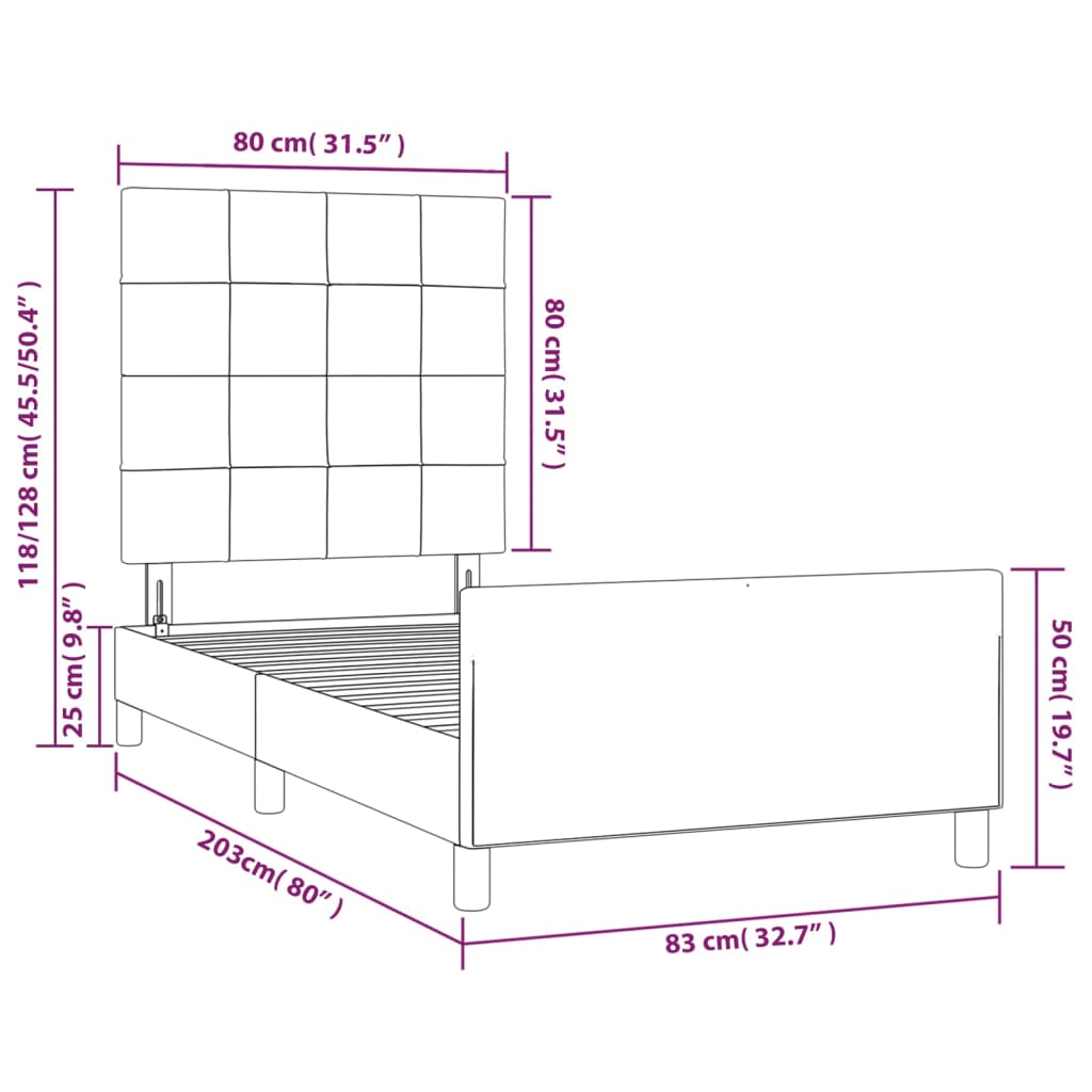 Okvir za krevet bez madraca svjetlosivi 80x200 cm baršunasti