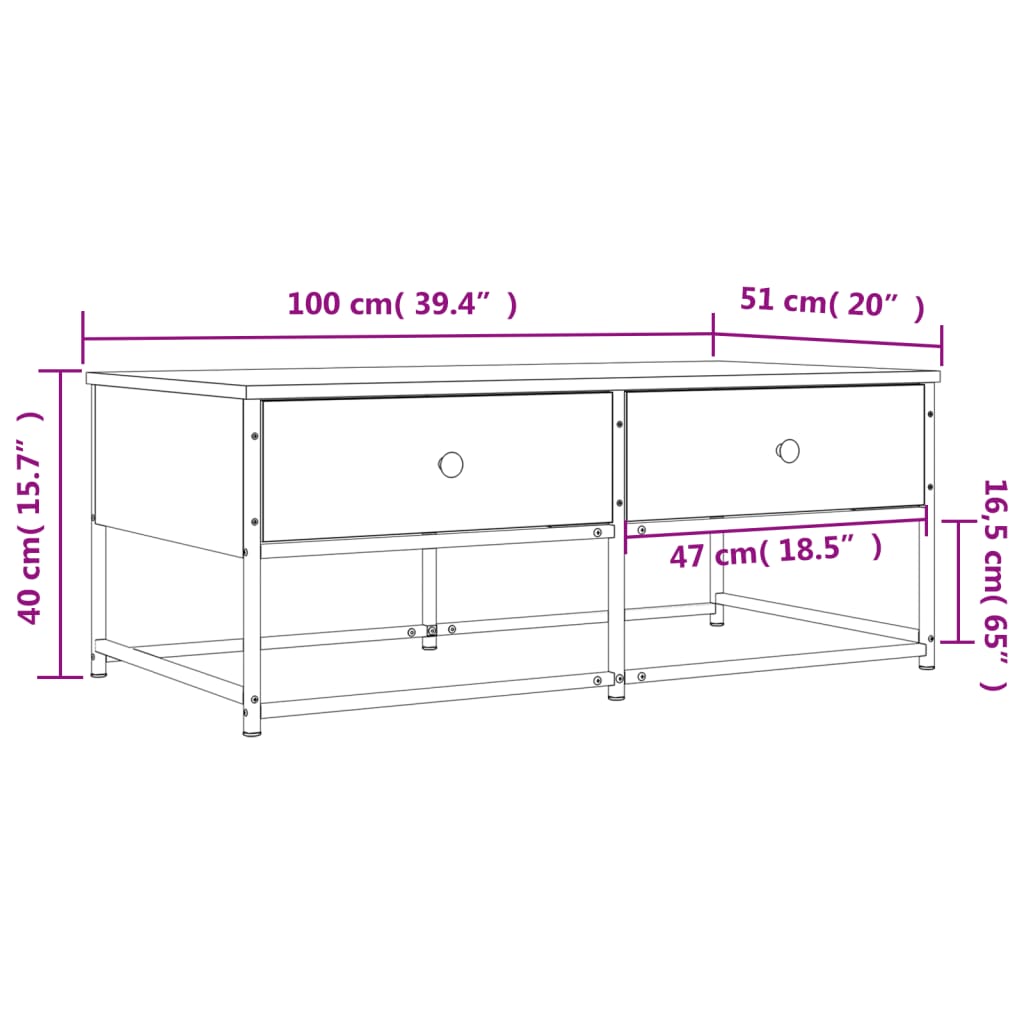 Stolić za kavu crni 100 x 51 x 40 cm od konstruiranog drva