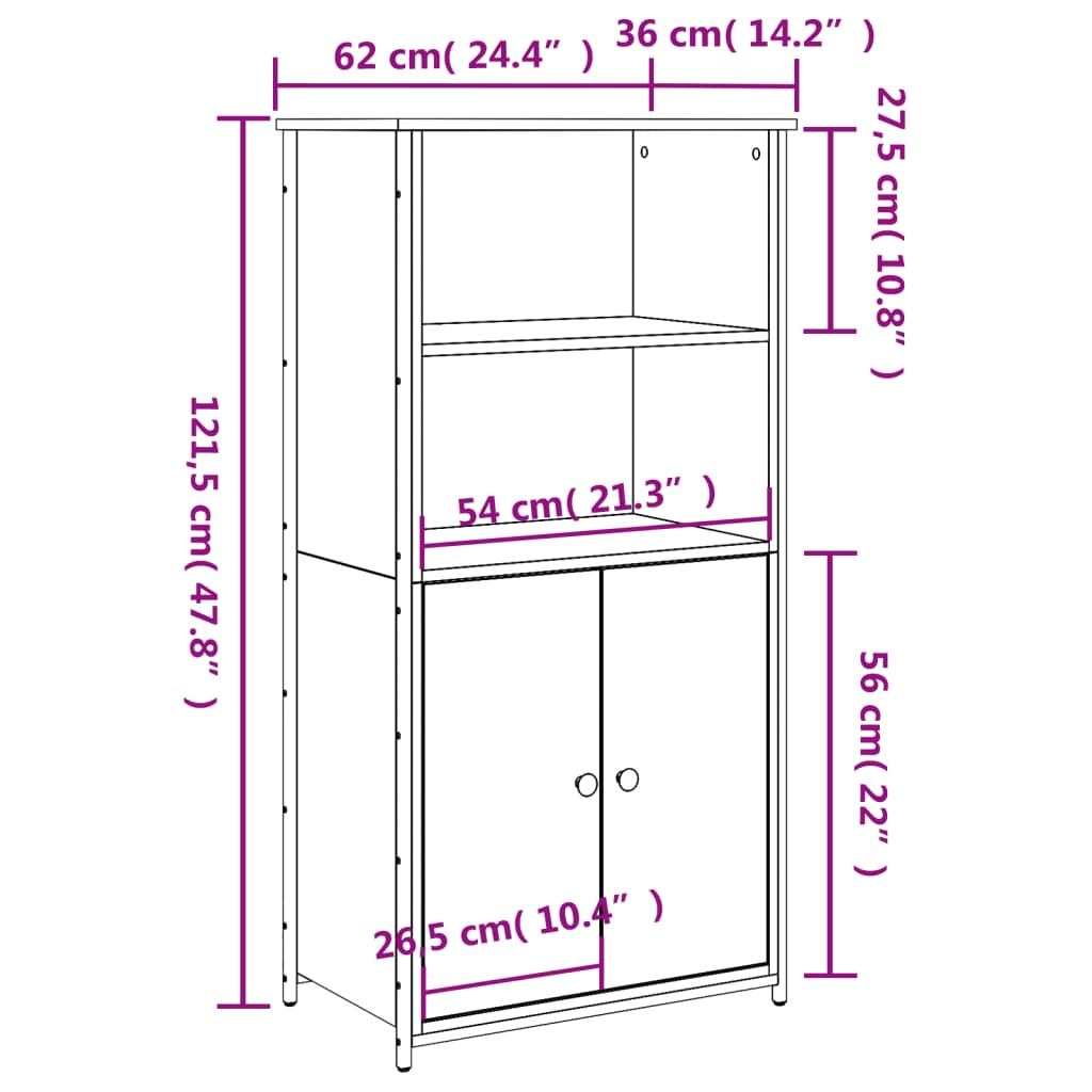 Visoka komoda boja hrasta 62 x 36 x 121,5 cm konstruirano drvo