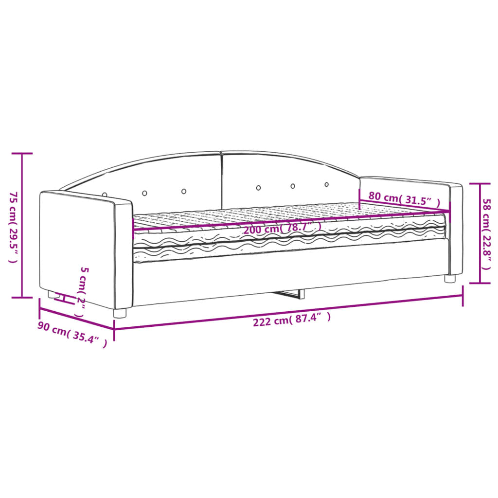 Dnevni krevet s madracem crni 80 x 200 cm baršunasti