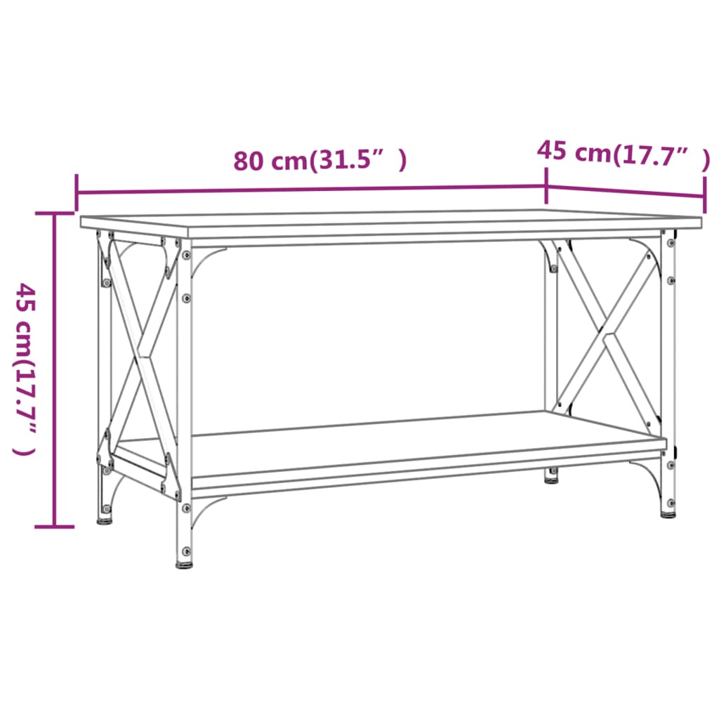 Stolić za kavu sonoma sivi 80x45x45 cm od drva i željeza