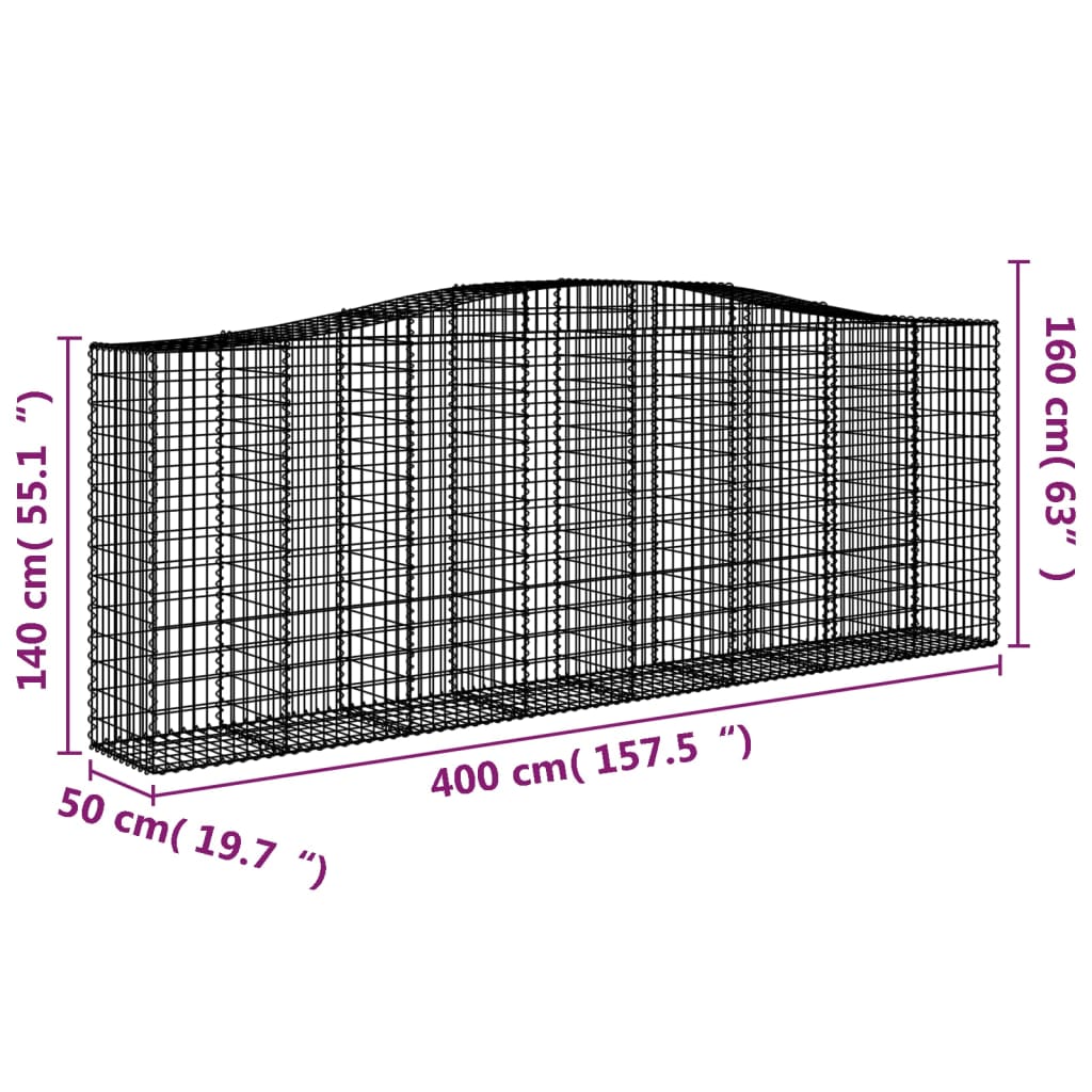 Lučne gabionske košare 20 kom 400 x 50 x 140/160 cm željezne
