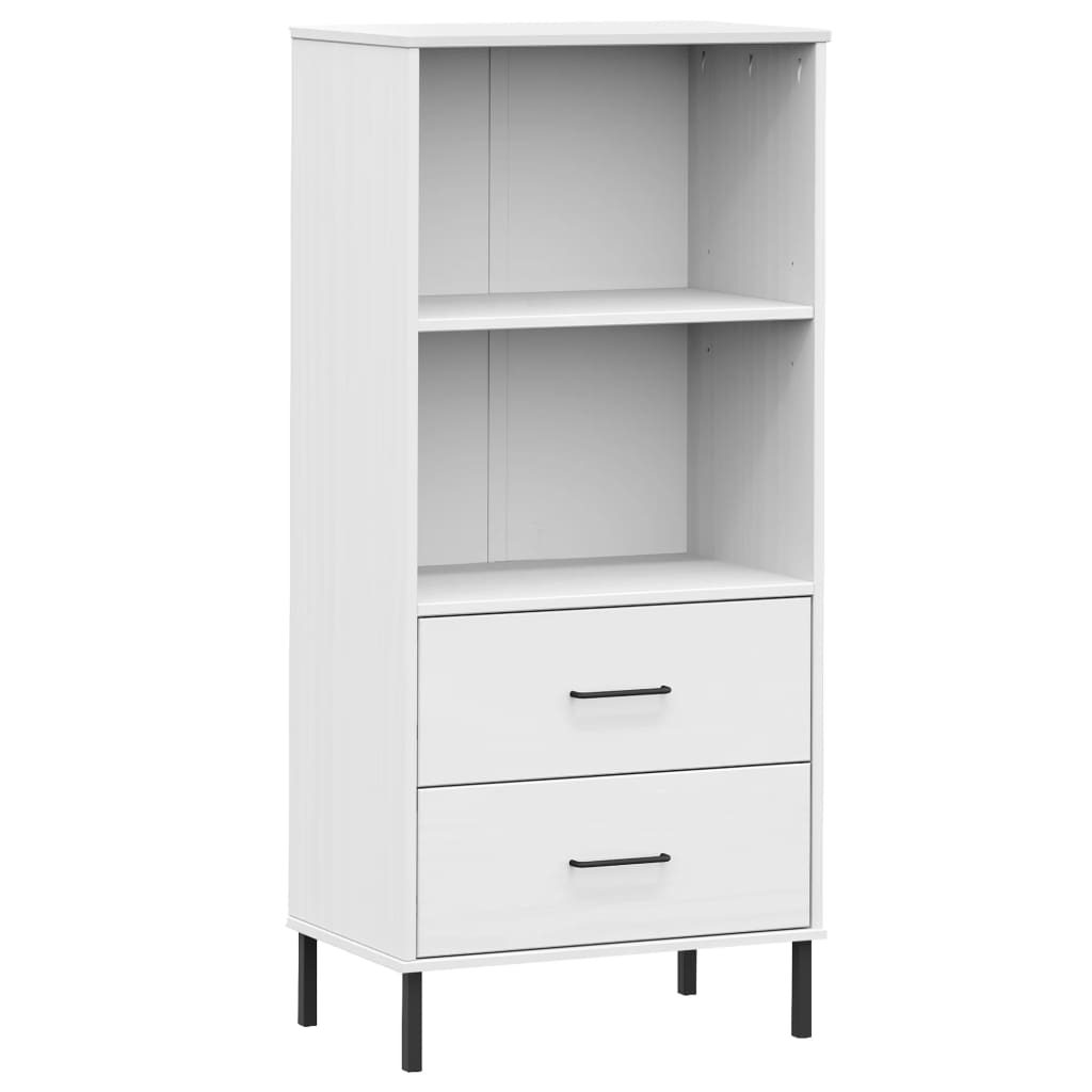 Regal knjige s 2 ladice bijeli 60x35x128,5 cm masivno drvo OSLO