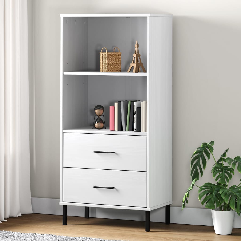 Regal knjige s 2 ladice bijeli 60x35x128,5 cm masivno drvo OSLO