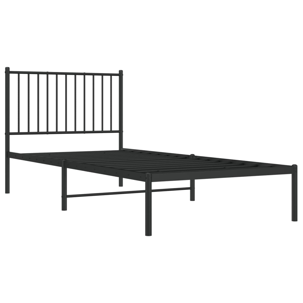 Metalni okvir za krevet s uzglavljem crni 90x200 cm