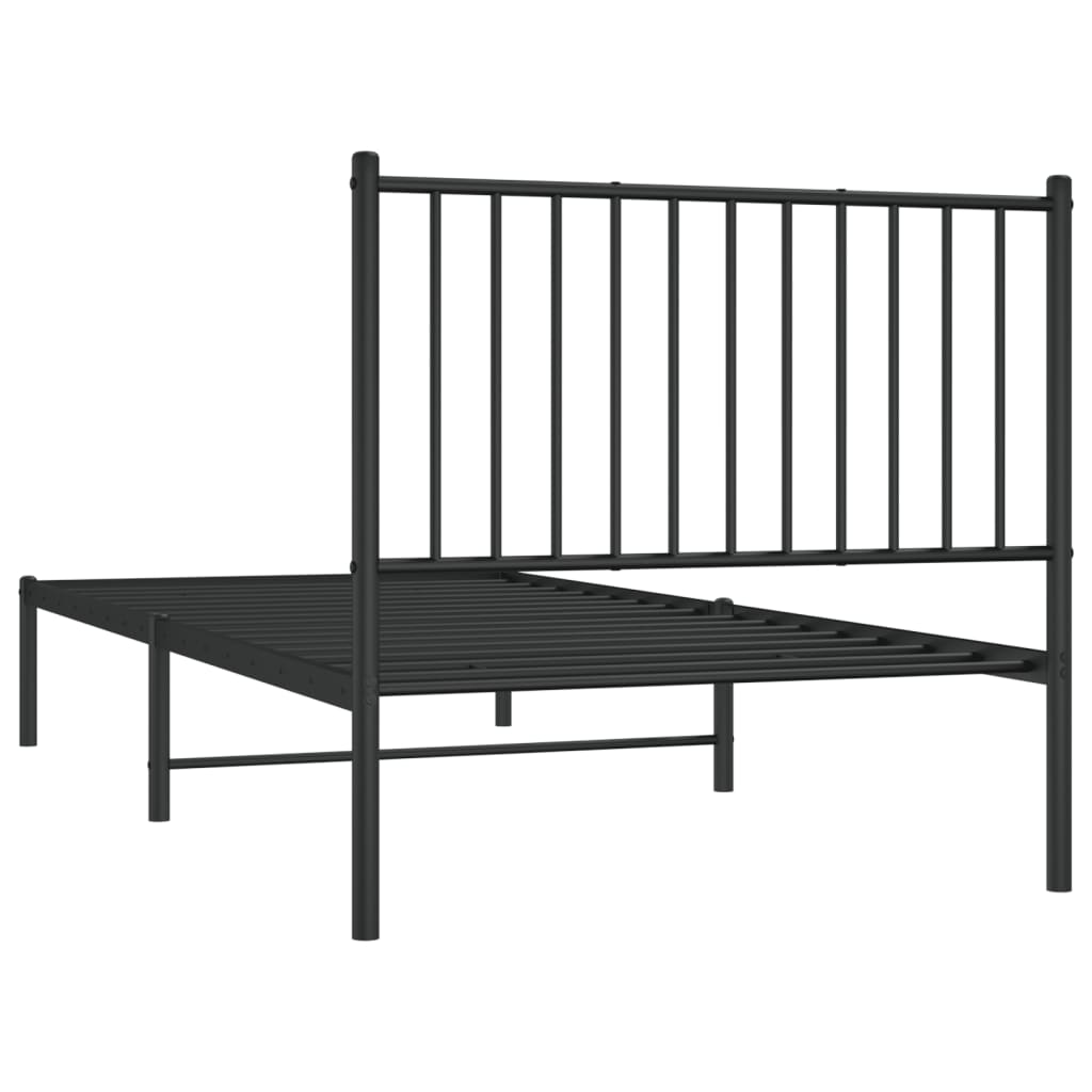 Metalni okvir za krevet s uzglavljem crni 90x200 cm