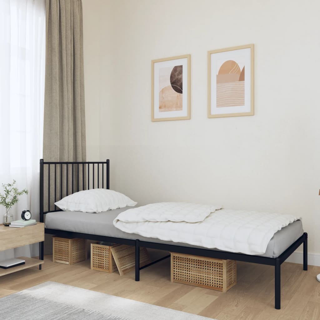 Metalni okvir za krevet s uzglavljem crni 90x200 cm
