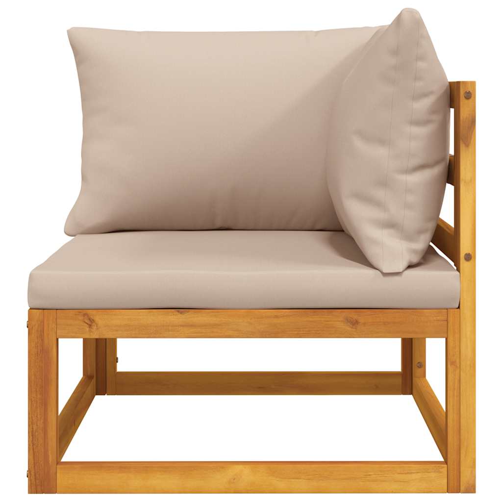 Modularna kutna sofa sa smeđesivim jastucima od bagremovog drva