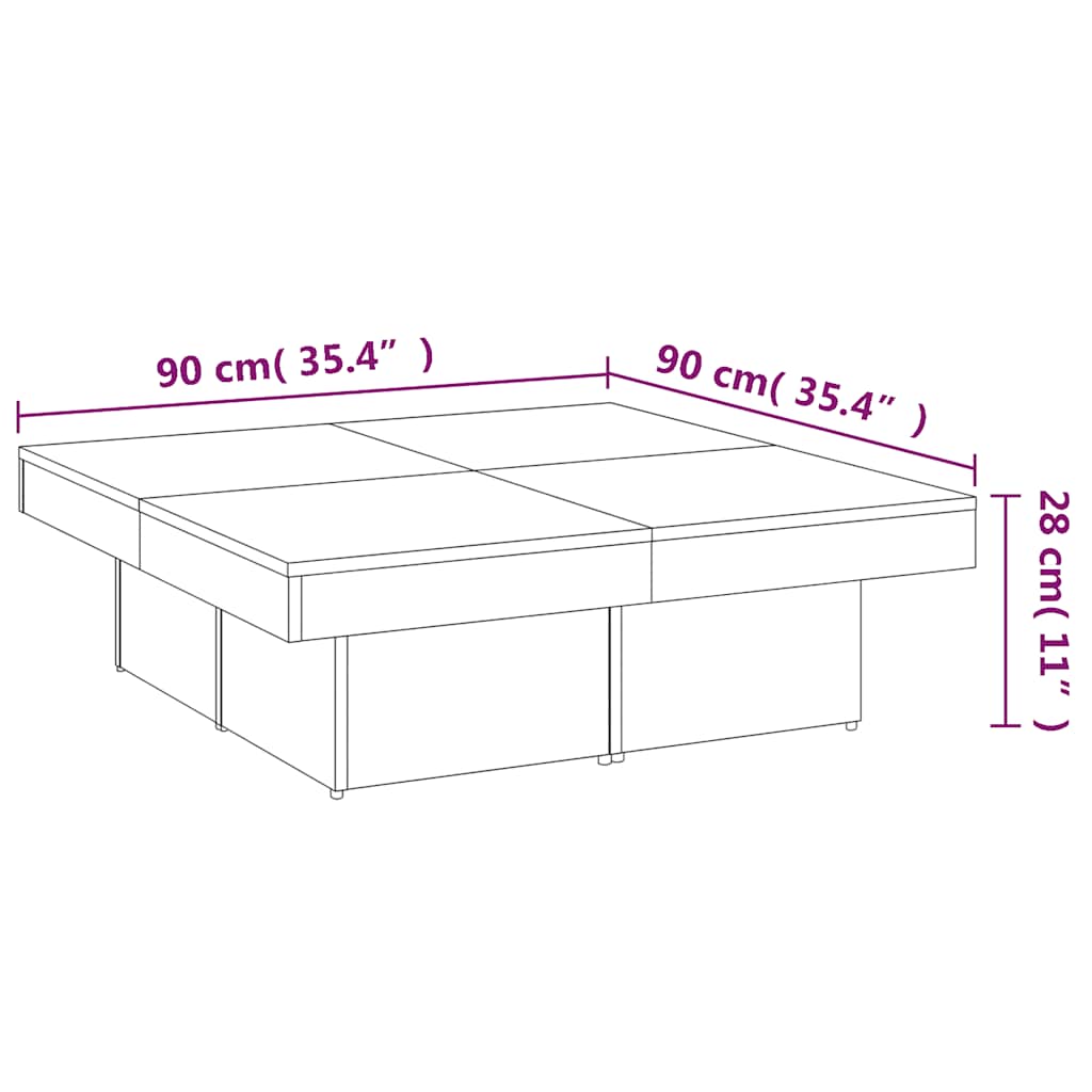 Stolić za kavu boja hrasta 90x90x28 cm od konstruiranog drva