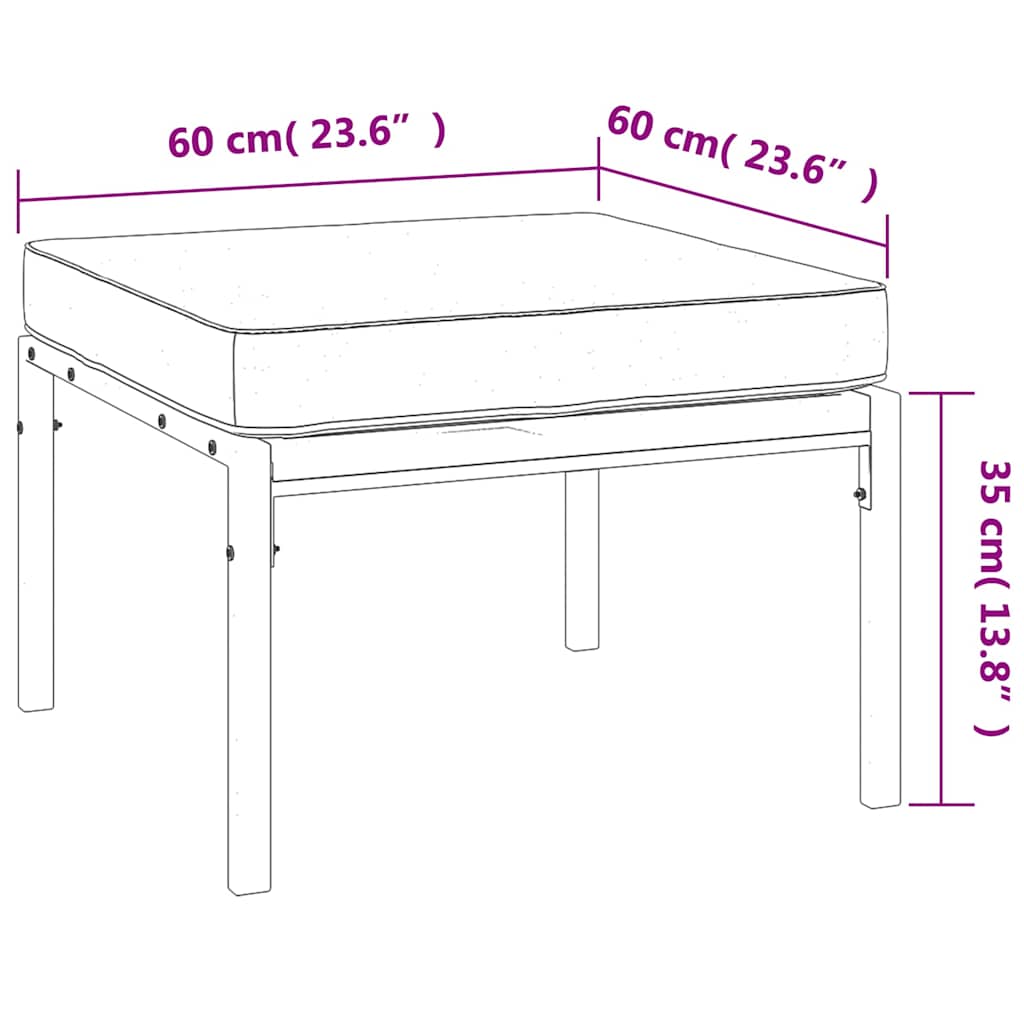 Vrtni taburei sa sivim jastucima 2 kom 60 x 60 x 35 cm čelični