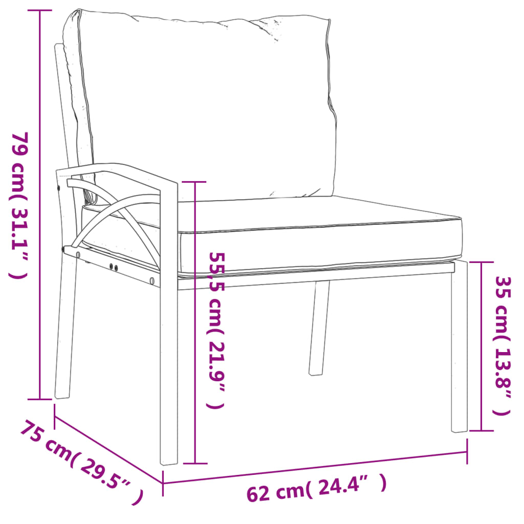 Vrtne stolice s jastucima boje pijeska 2 kom 62x75x79 m čelične
