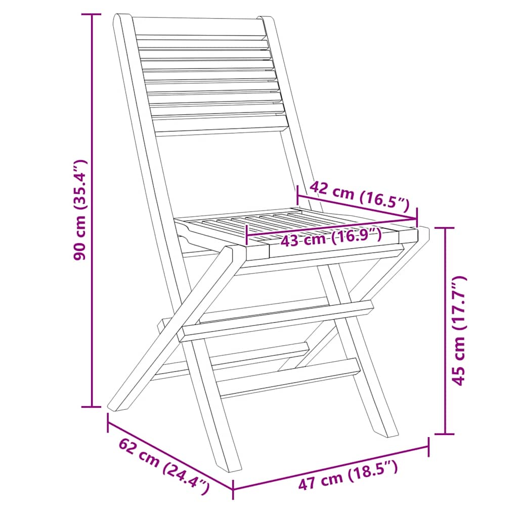 Sklopive vrtne stolice 8 kom 47x62x90 cm od masivne tikovine