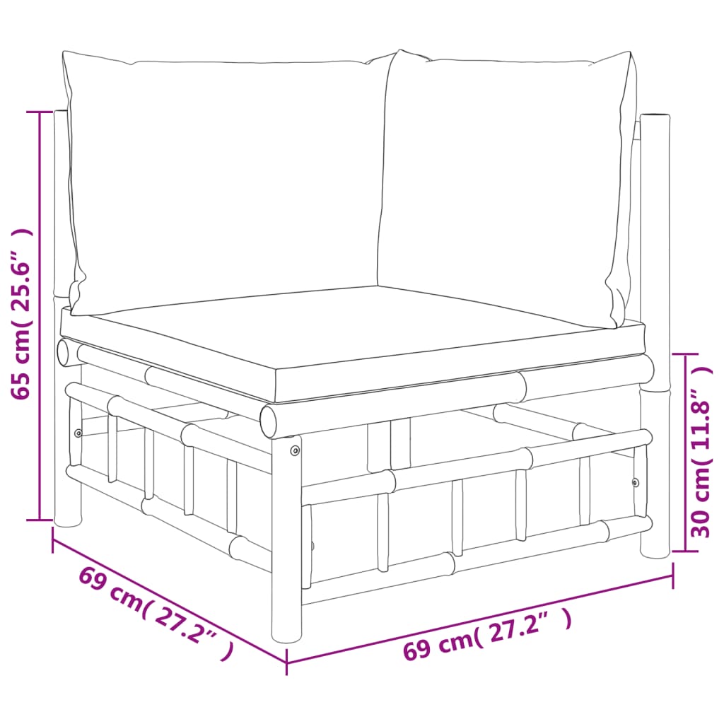 6-dijelna vrtna garnitura od bambusa s krem bijelim jastucima
