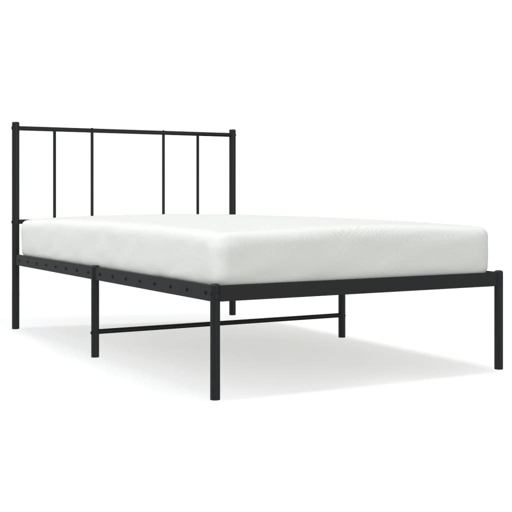 Metalni okvir za krevet s uzglavljem crni 90x200 cm