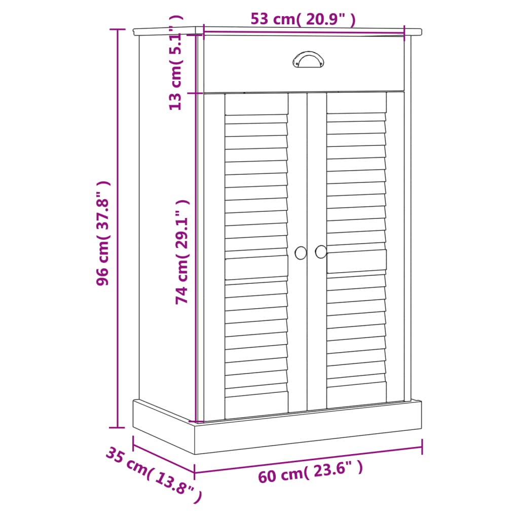 Ormarić za cipele VIGO sivi 60 x 35 x 96 cm od masivne borovine