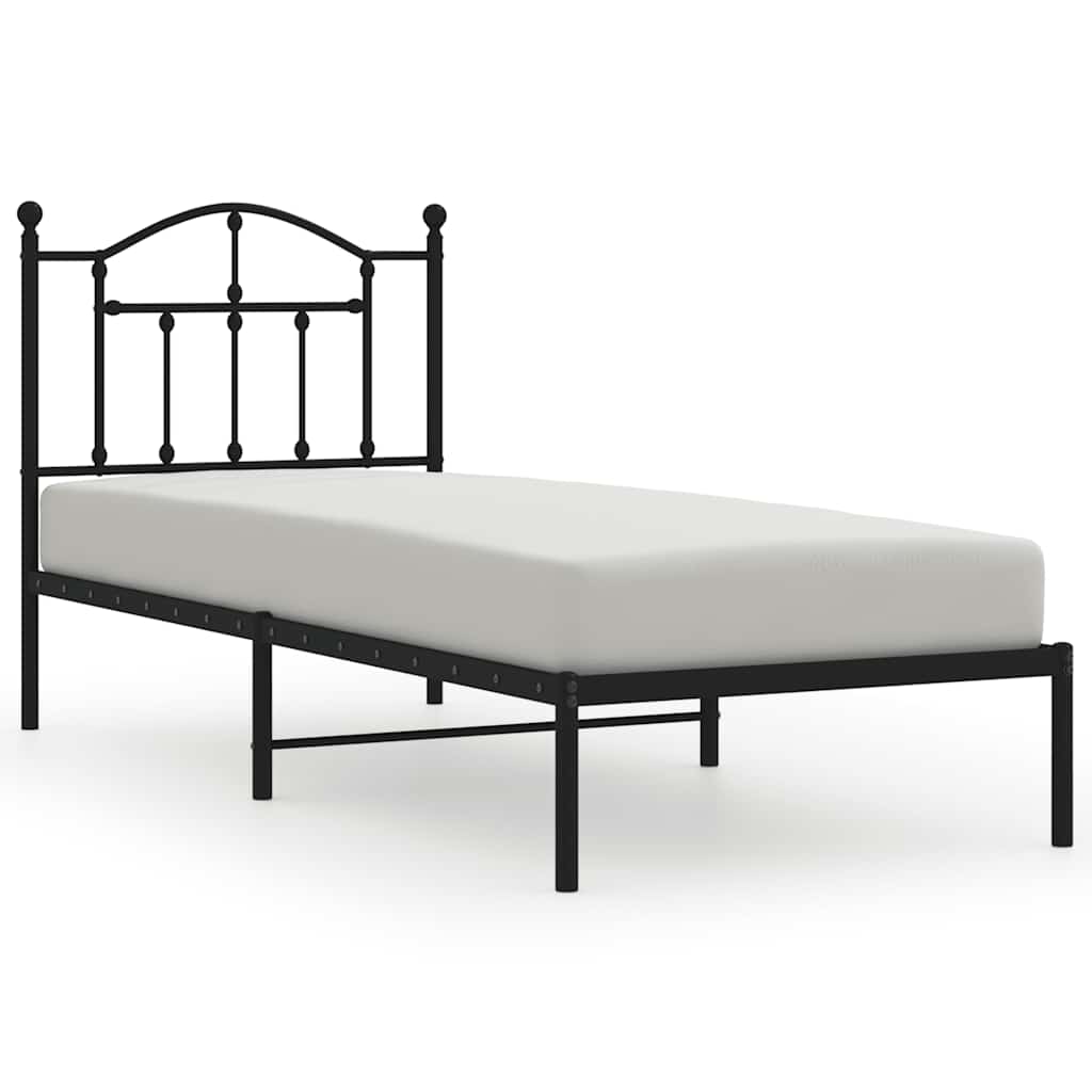 Metalni okvir za krevet s uzglavljem crni 90x200 cm