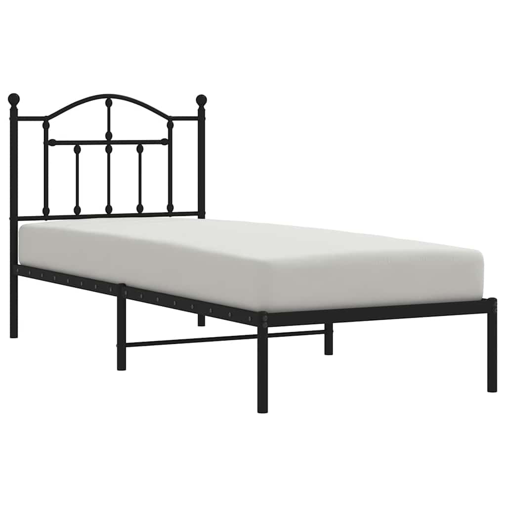 Metalni okvir za krevet s uzglavljem crni 90x200 cm
