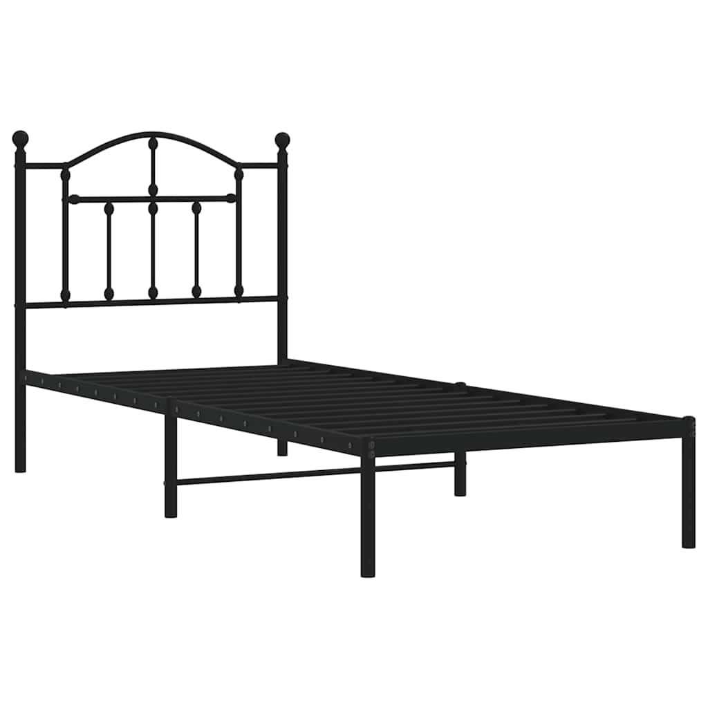 Metalni okvir za krevet s uzglavljem crni 90x200 cm