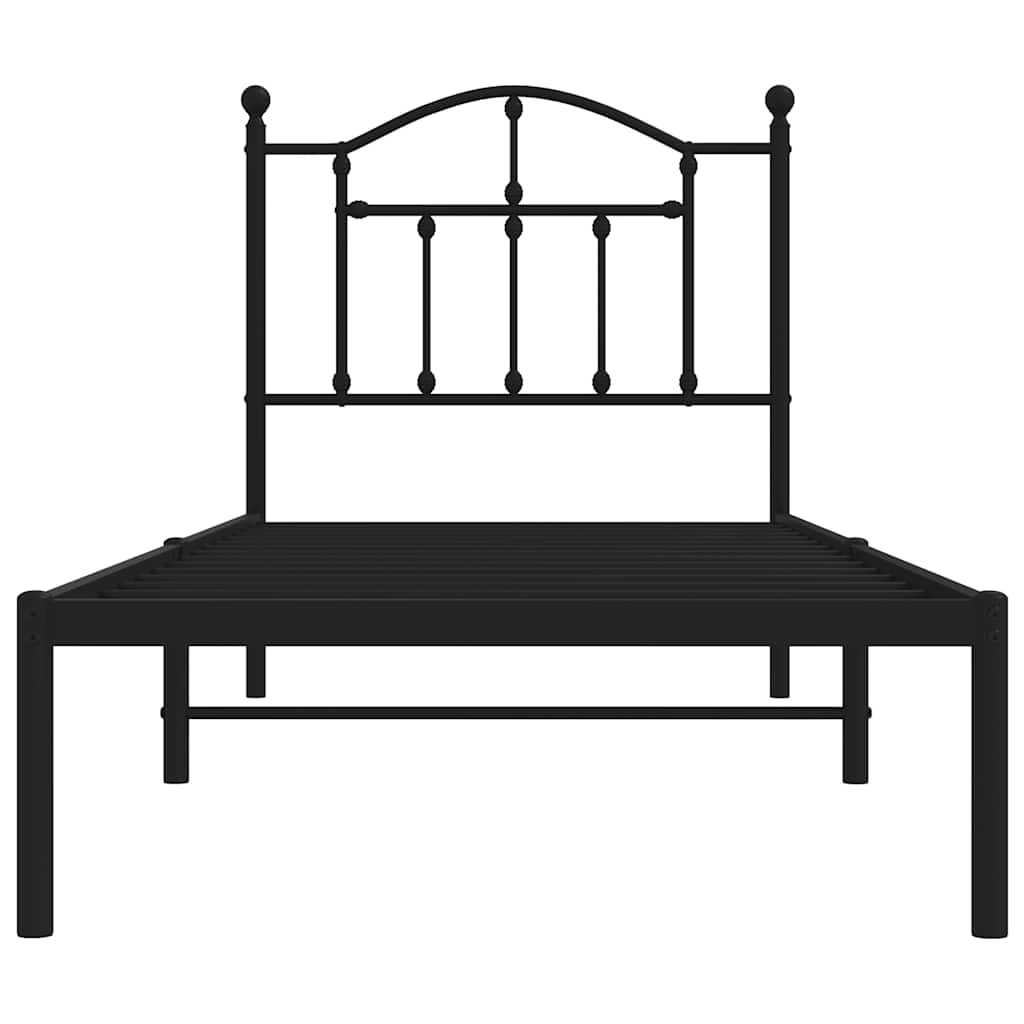 Metalni okvir za krevet s uzglavljem crni 90x200 cm