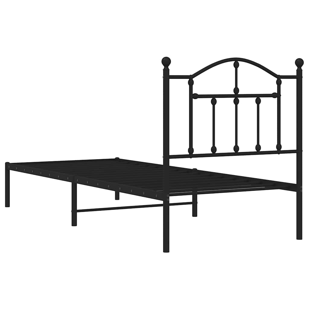 Metalni okvir za krevet s uzglavljem crni 90x200 cm