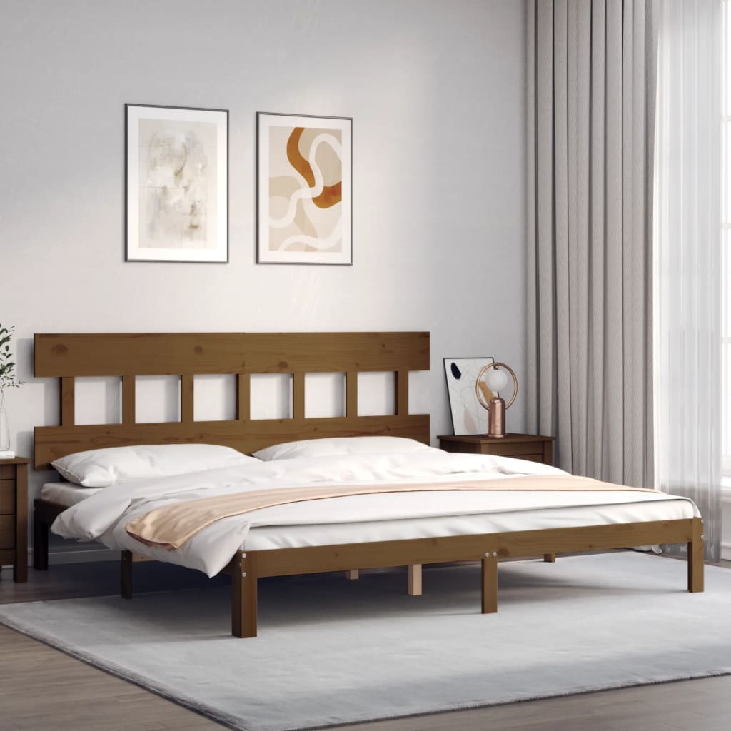 Okvir kreveta s uzglavljem boja meda 200x200cm od masivnog drva