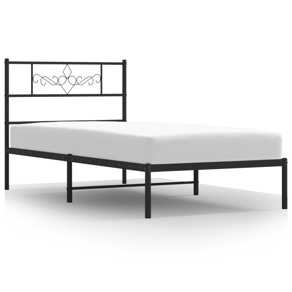Metalni okvir za krevet s uzglavljem crni 90x200 cm