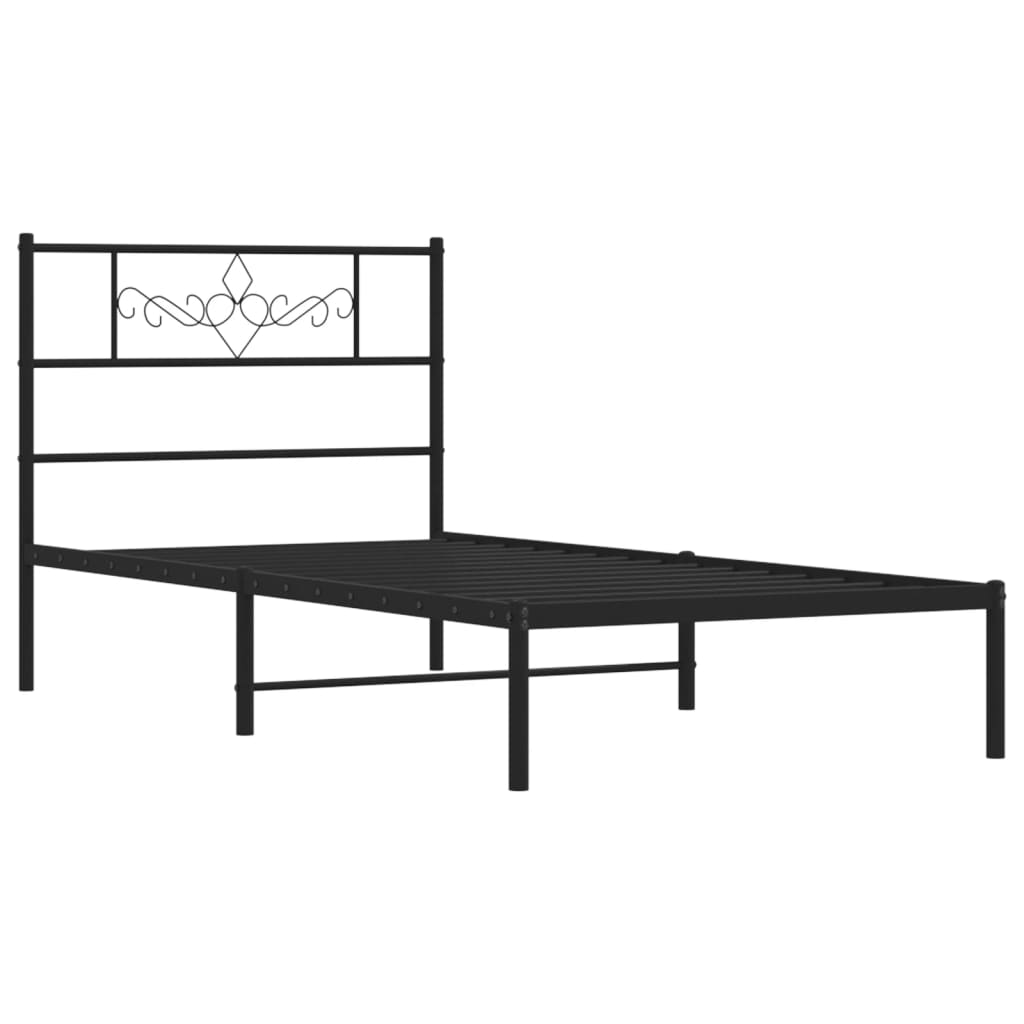 Metalni okvir za krevet s uzglavljem crni 90x200 cm
