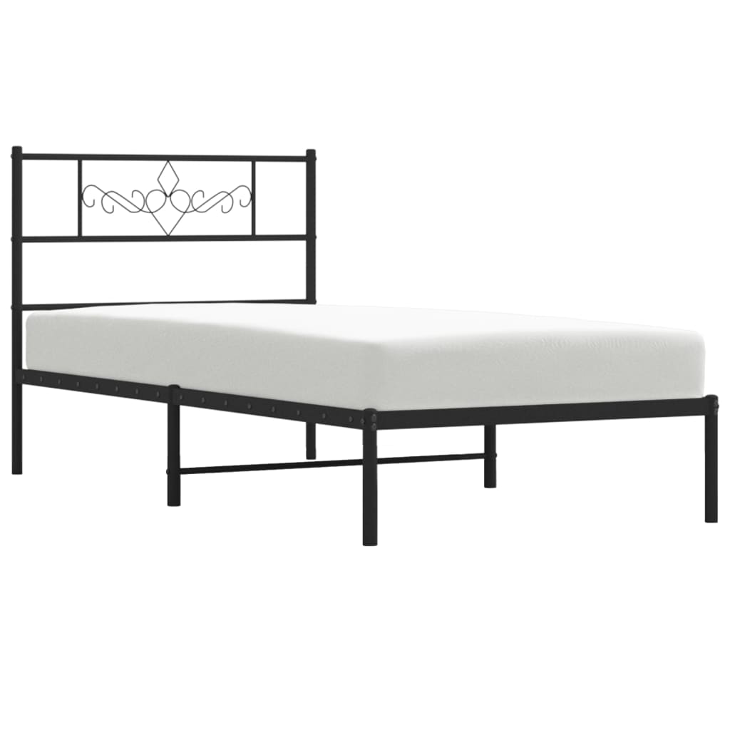 Metalni okvir za krevet s uzglavljem crni 90x200 cm