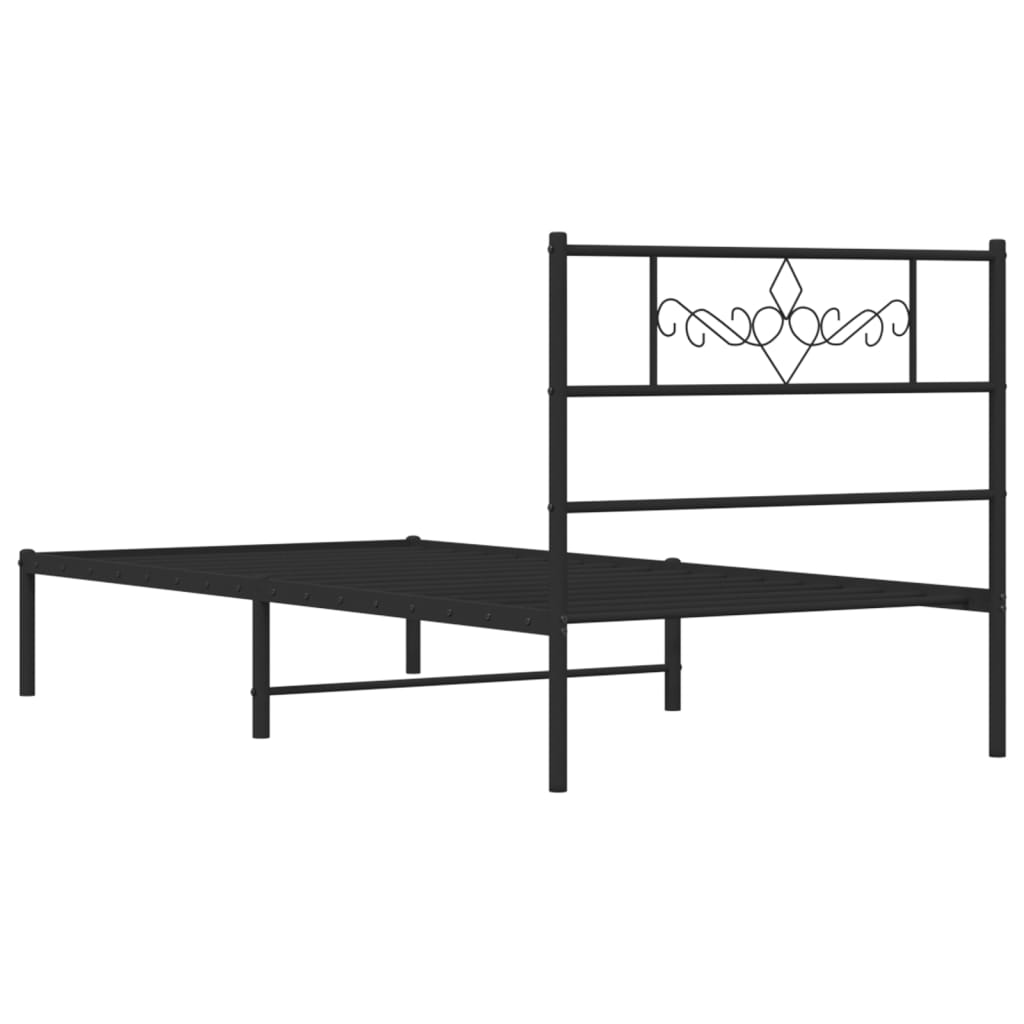 Metalni okvir za krevet s uzglavljem crni 90x200 cm