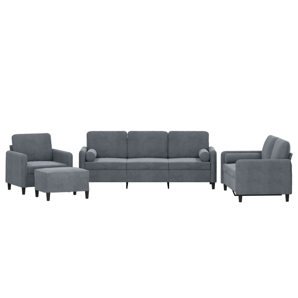 4-dijelni set sofa s jastucima tamnosivi baršunasti Siva