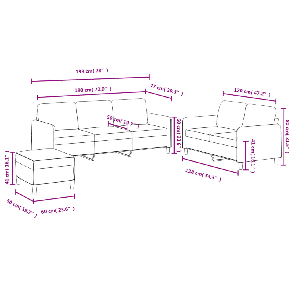 3-dijelni set sofa ružičasti baršunasti