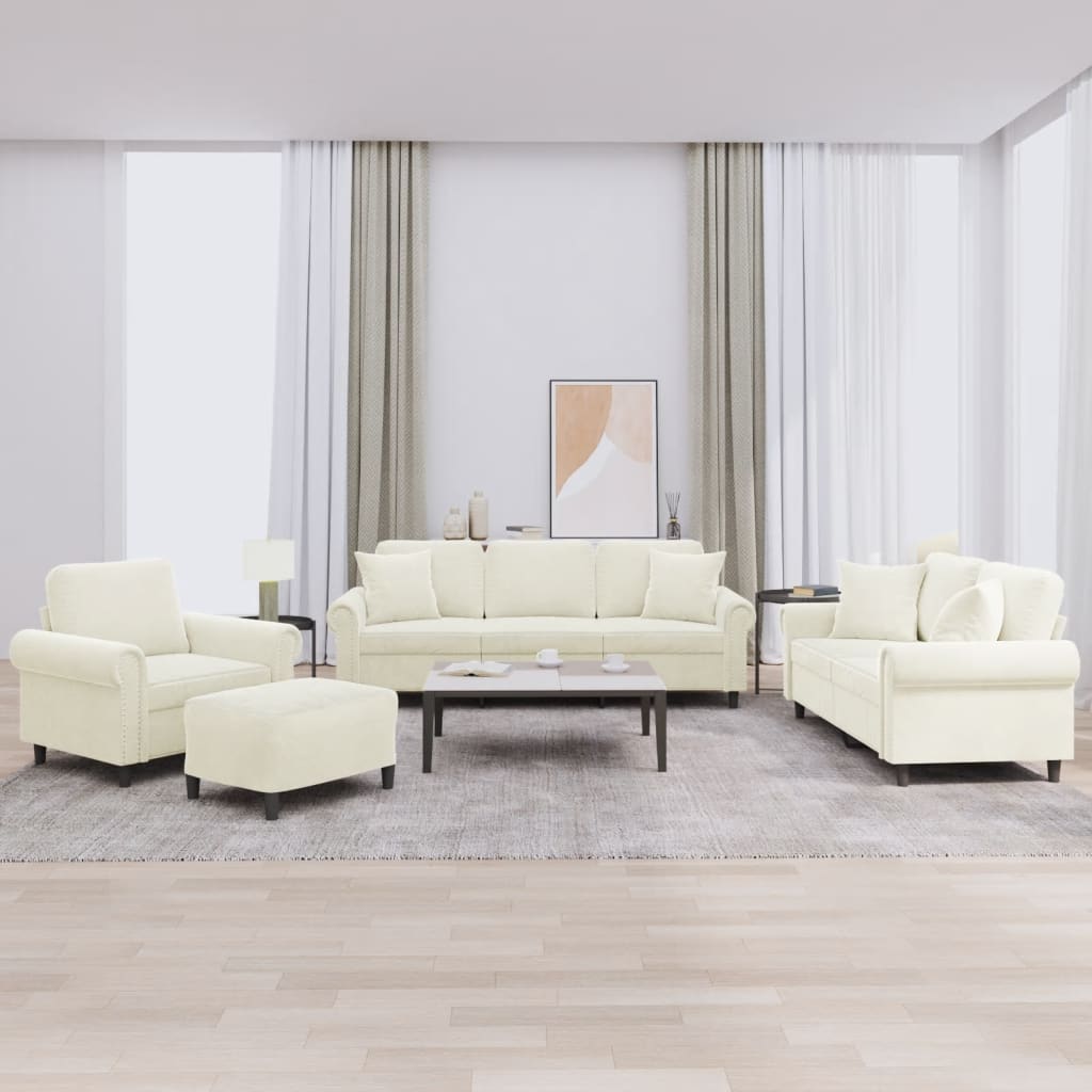 4-dijelni set sofa s jastucima, krem baršun
