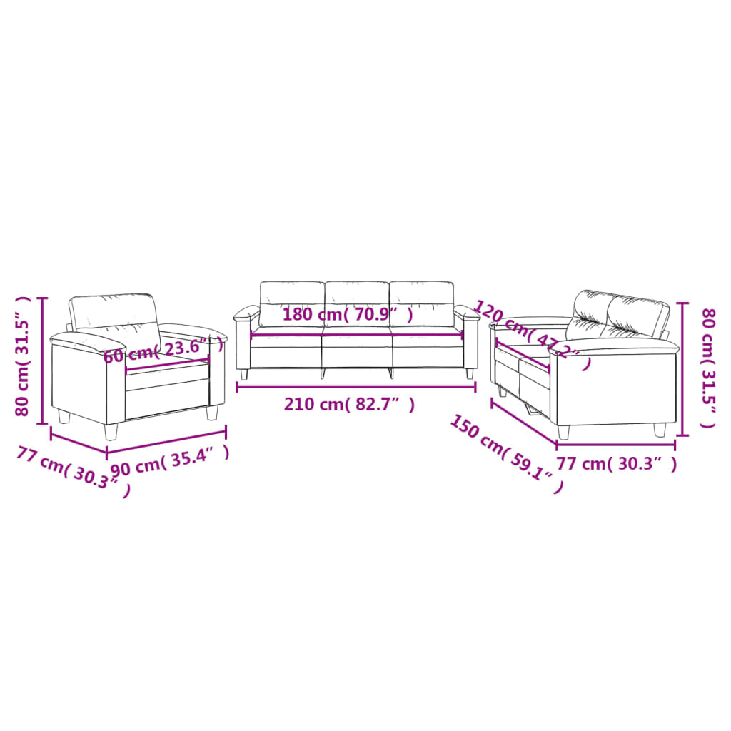 3-dijelni set sofa s jastucima bež tkanina od mikrovlakana