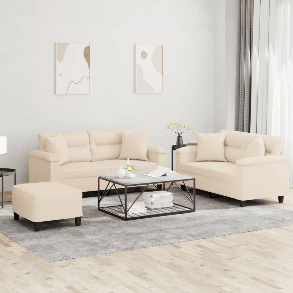 3-dijelni set sofa s jastucima bež od mikrovlakana
